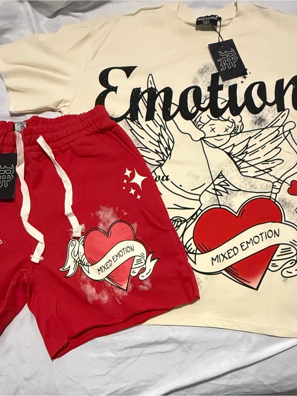 Emotion Mixed Emotion Graphic T-Shirt & Shorts Matching Set Size L Streetwear